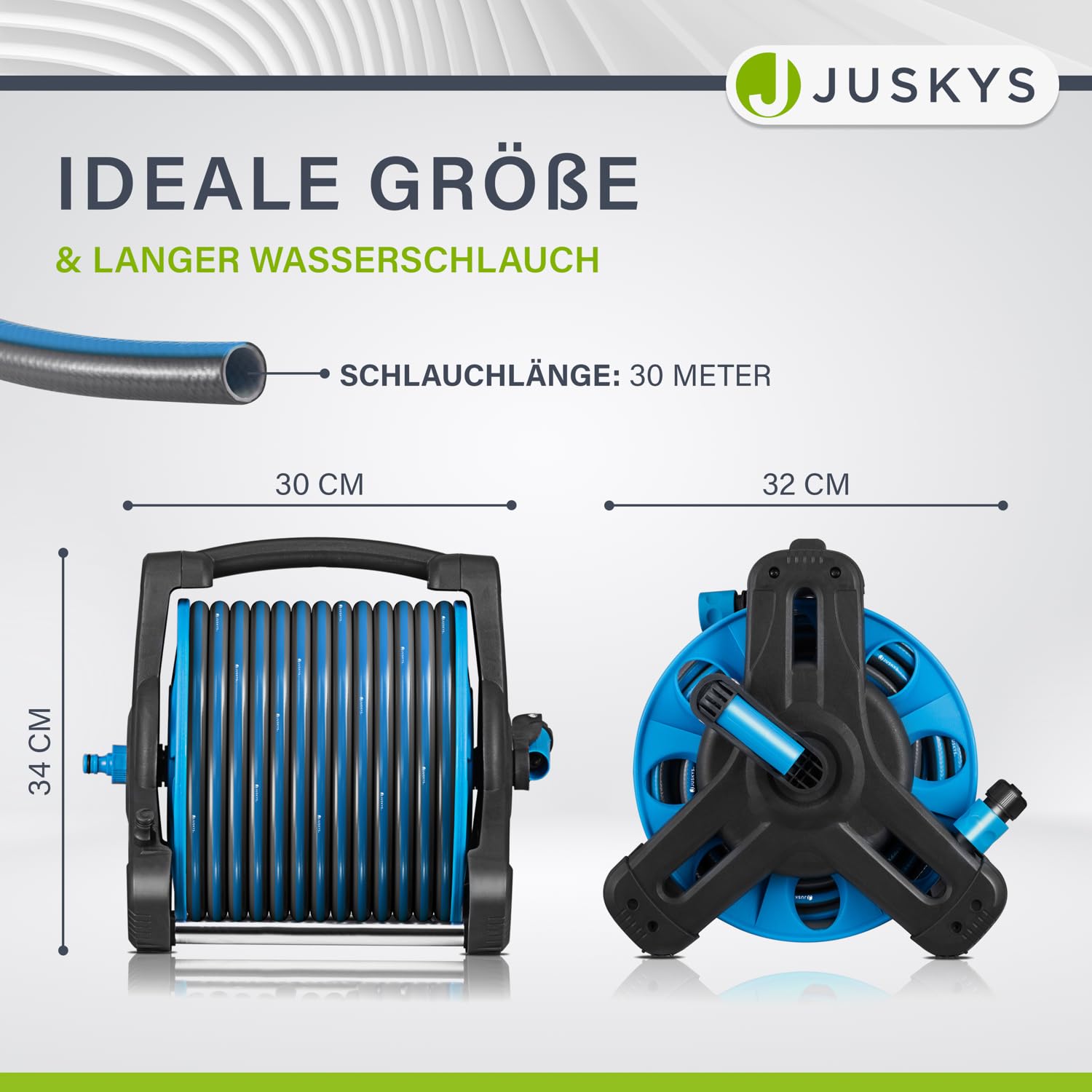 Juskys Slanghaspel met 30m waterslang en multifunctionele spray - mobiele slanghaspel met wandmontage mondstuk - rood grijs