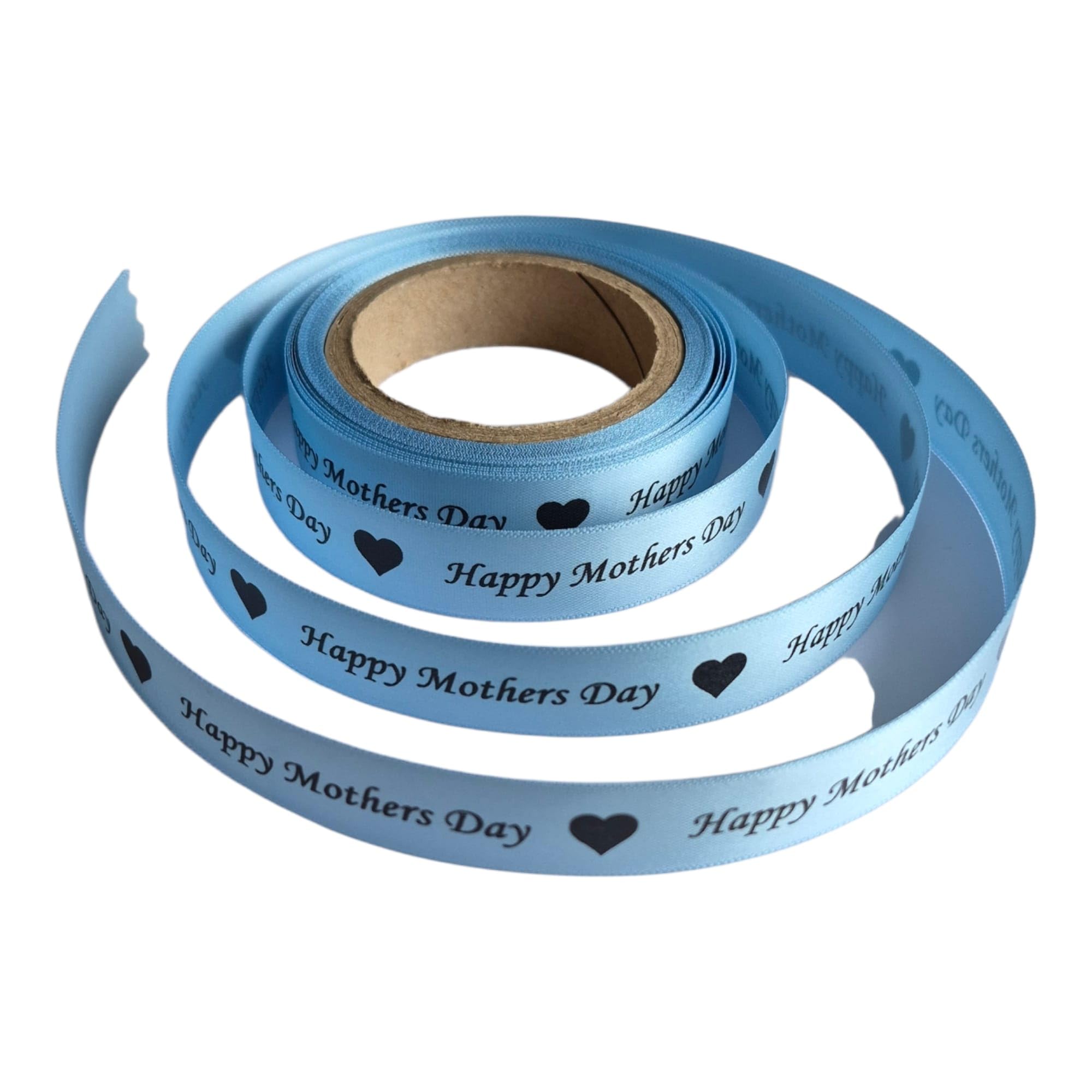 Mothers Day Ribbon Rolls 15mm x 5 Metres (Heart) Sunday 15th March 2026 (Baby Blue)