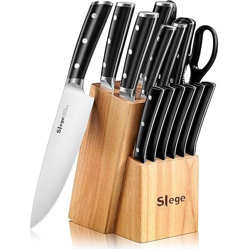Slege 16pcs Kitchen Knife Set, High Carbon Stainless Steel, Forged Triple Rivet, with Sharpener and Kitchen Shear, Classic Straight Handle
