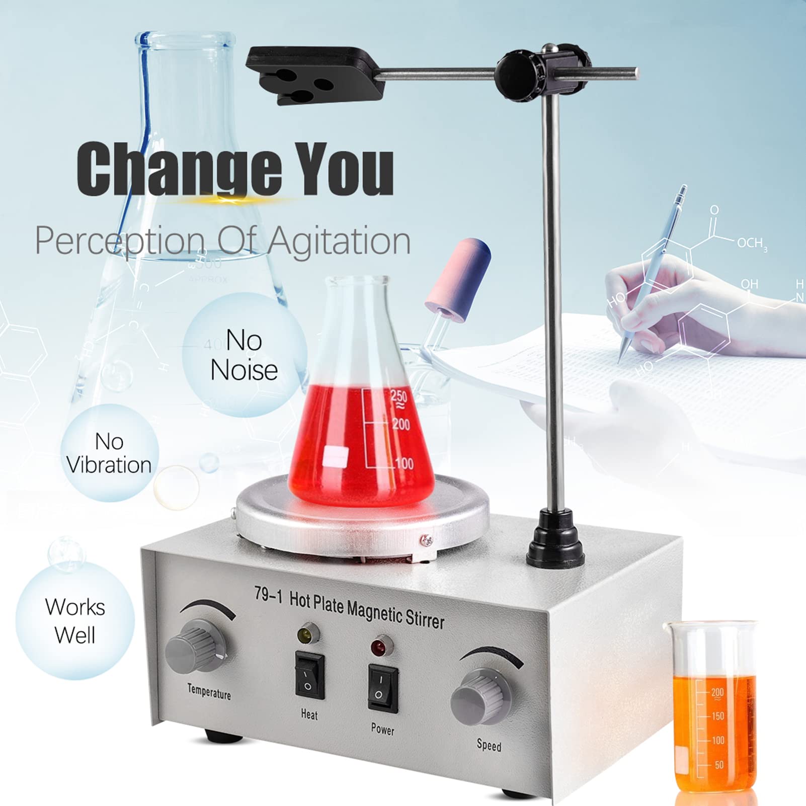Mezclador De Control Dual De Calentamiento De Laboratorio, Máquina Mezcladora De Laboratorio De Agitador Magnético De Calentamiento, Agitador Magnético De Placa Caliente De 250W 1000ml, 0-2400RPM