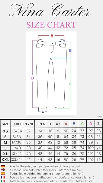 Nina Carter A006 dames jeggings met hoge taille en rits – skinny fit broek met zakken, lichaamsbetrekkend, elastisch, 4XL slank