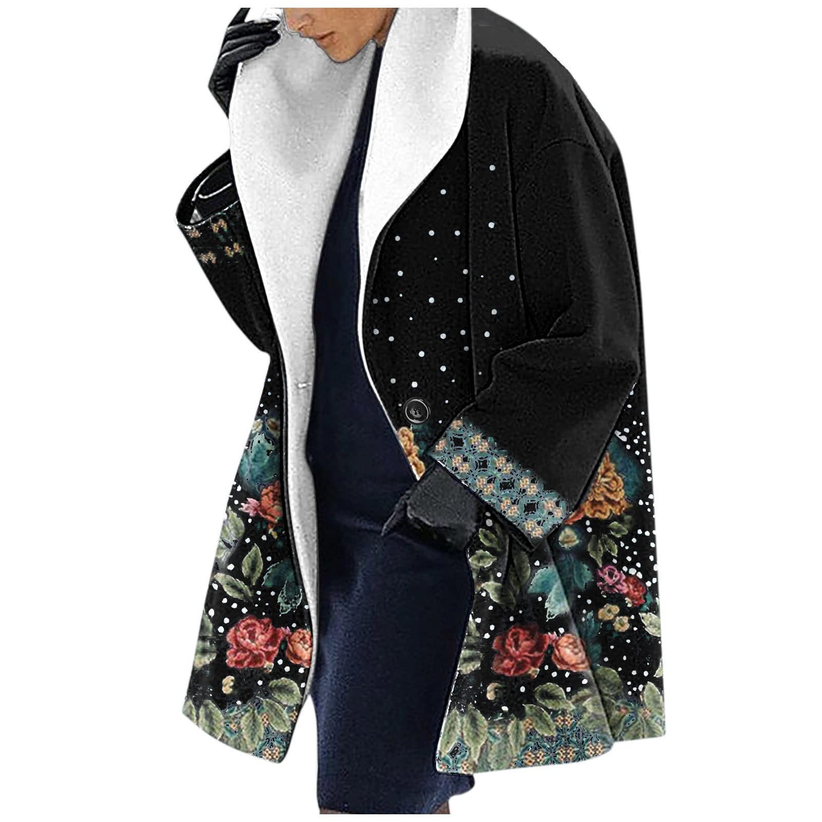 Chaqueta transpirable para mujer con estampado floral artístico y botones para invierno