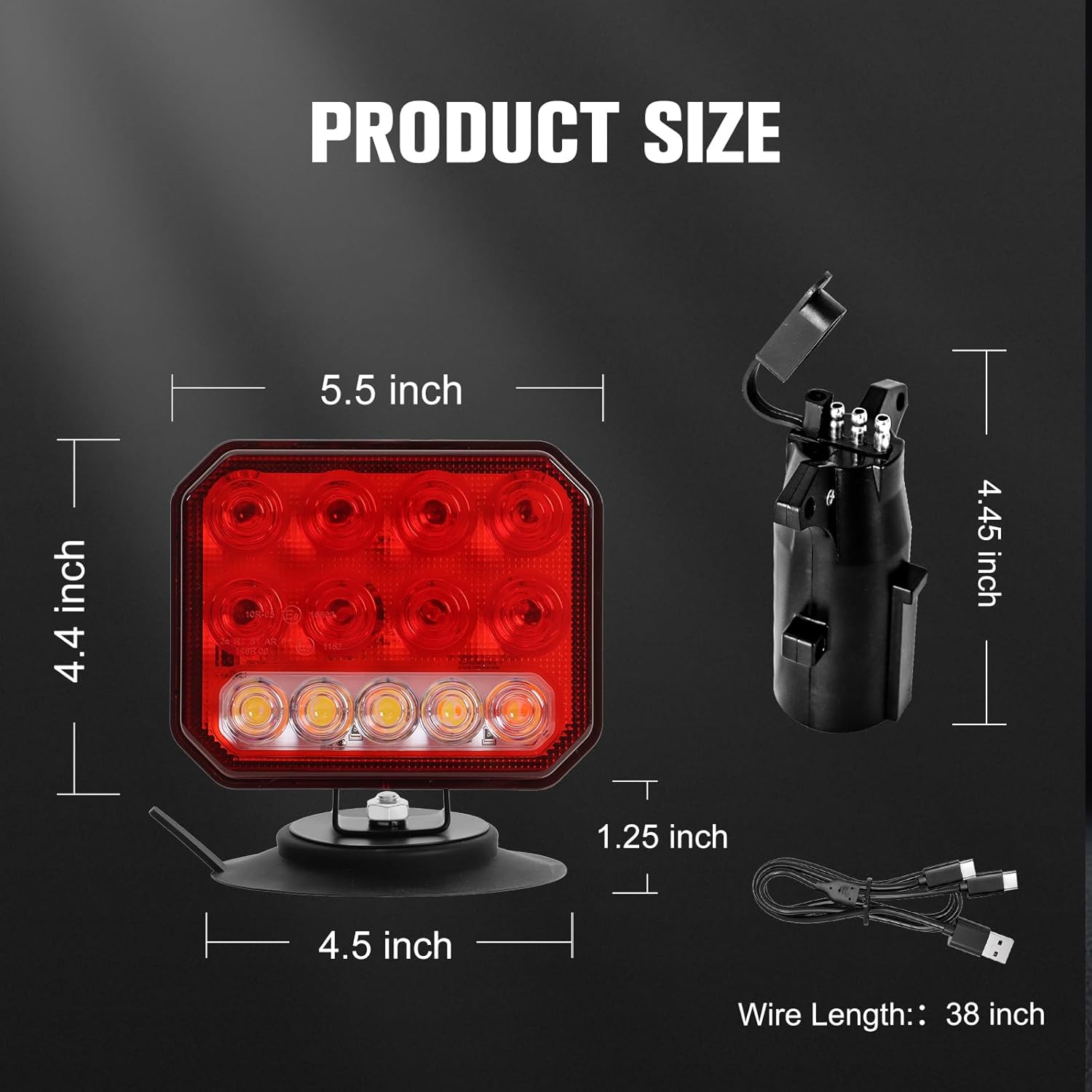 Wireless Trailer Lights, 4-in-1 LED Tail Lights with Emergency Strobe - Brake/Turn/Reverse, Magnetic & Suction Cup Mount for Trailers, Trucks, RVs, Boats