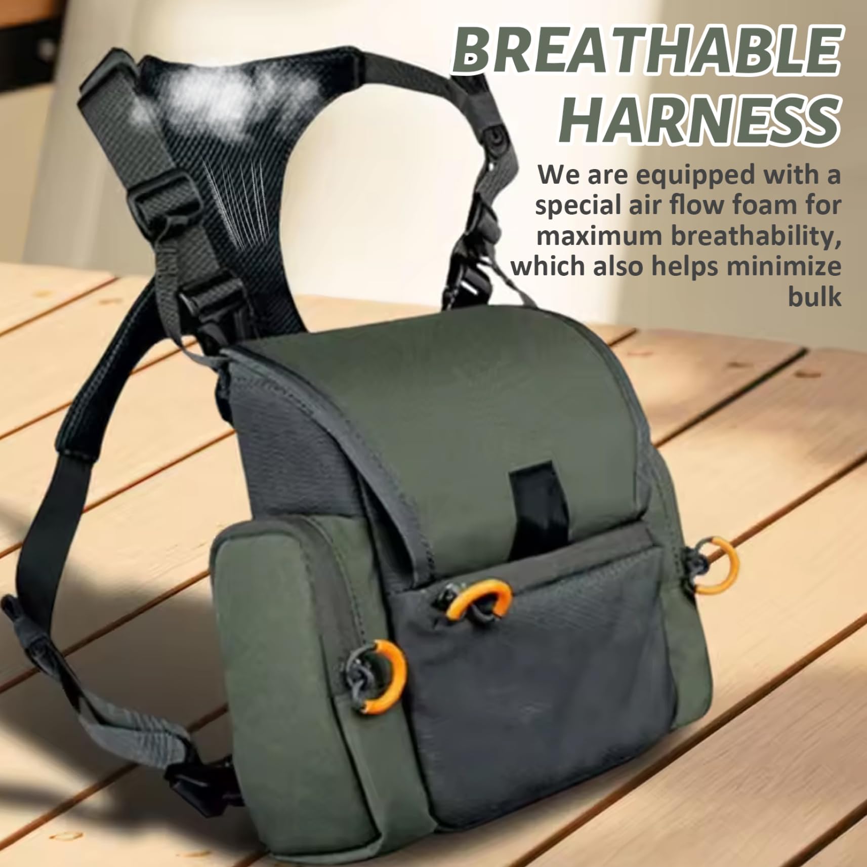 Brusttasche für die Jagd, Fernglas-Geschirr, atmungsaktiv, verstellbar, Jagd-Brusttasche mit Mehreren Taschen, wasserdicht, für Männer und Frauen, Tarnung