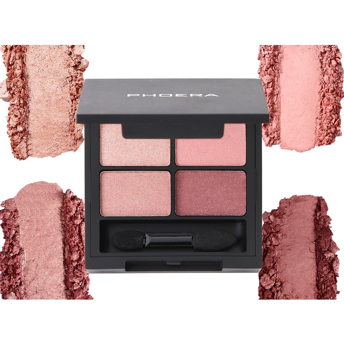 PHOERA 4-in-1 Ultimate Shadow Palette, 4 Romantic Nude Shades, Metallic Pink, Blush, Salmon & Berry Mauv