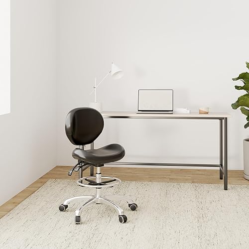 Miniatura 9 de Grace & Grace - Silla de dibujo rodante, taburete ajustable en altura con respaldo y reposapiés para computadora, estudio, taller, aula,