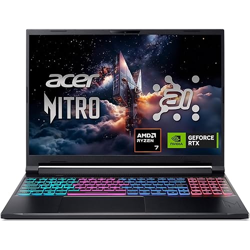 Acer Nitro V 16S AI Gaming Laptop | NVIDIA GeForce RTX 5060 GPU | AMD Ryzen 7 260 Processor | 16" WUXGA IPS 180Hz Display | 32GB DDR5 | 1TB Gen 4 SSD | Wi-Fi 6 | ANV16S-41-R2AJ