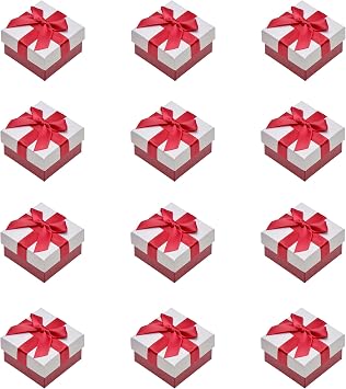 Paialco 12 Pcs Small Jewelry Gift Boxes Wrapped Red Ribbon & Bow, 2.2" x 2.2"