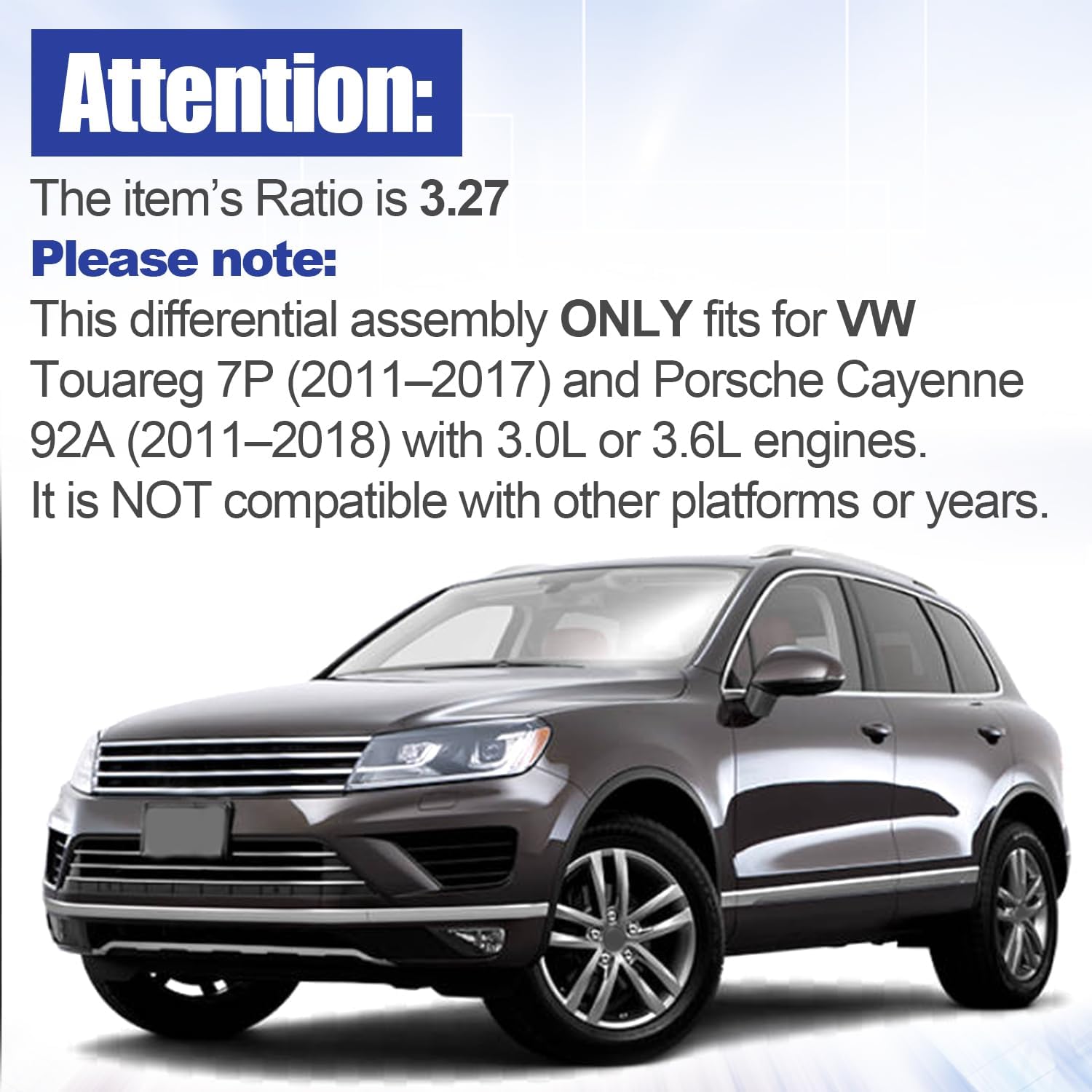 95834901120 Front Differential Assembly Compatible with Porsche Cayenne 92A 2011-2018, Fit for VW Touareg 7P 2011-2017, 3.27 Gear Ratio