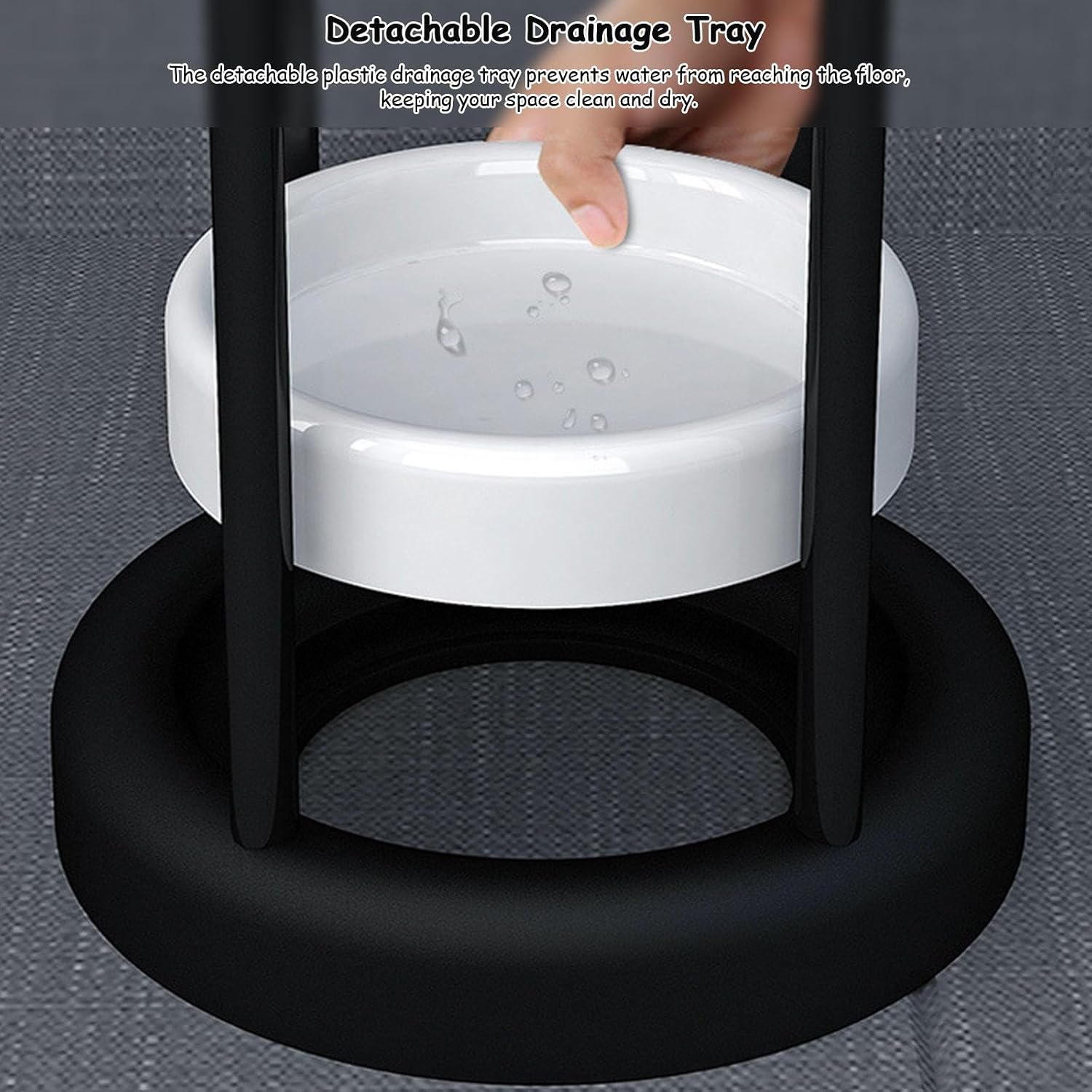 Tall and Short Umbrella Stand with Detachable Drip Tray - Indoor Umbrella Holder for Entryway, Office, Stable - 11.8x11.8x22.4 Inches, Stylish Black Design