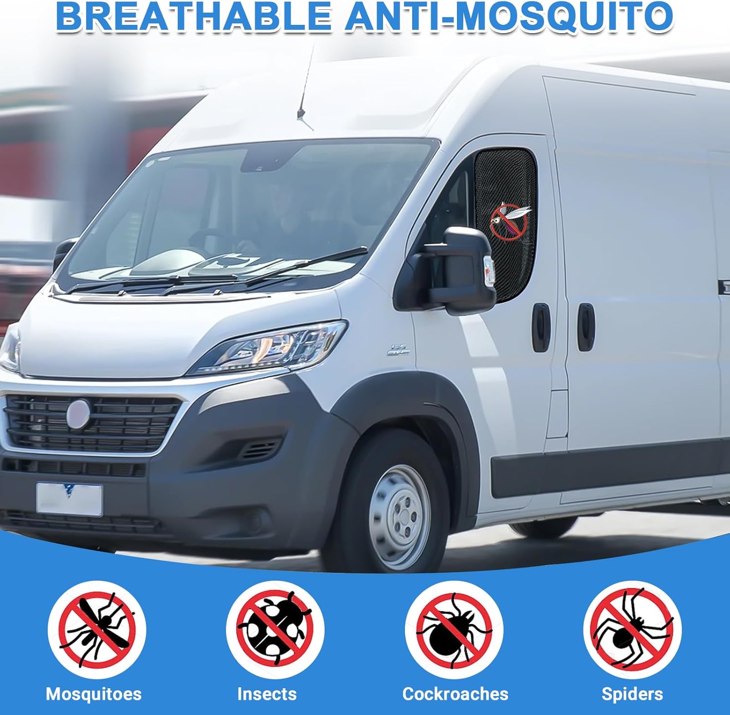 Magnetic Window Bug Screen for Front Doors Window, Pair Compatible with 2014-2024 Ram Promaster High Roof