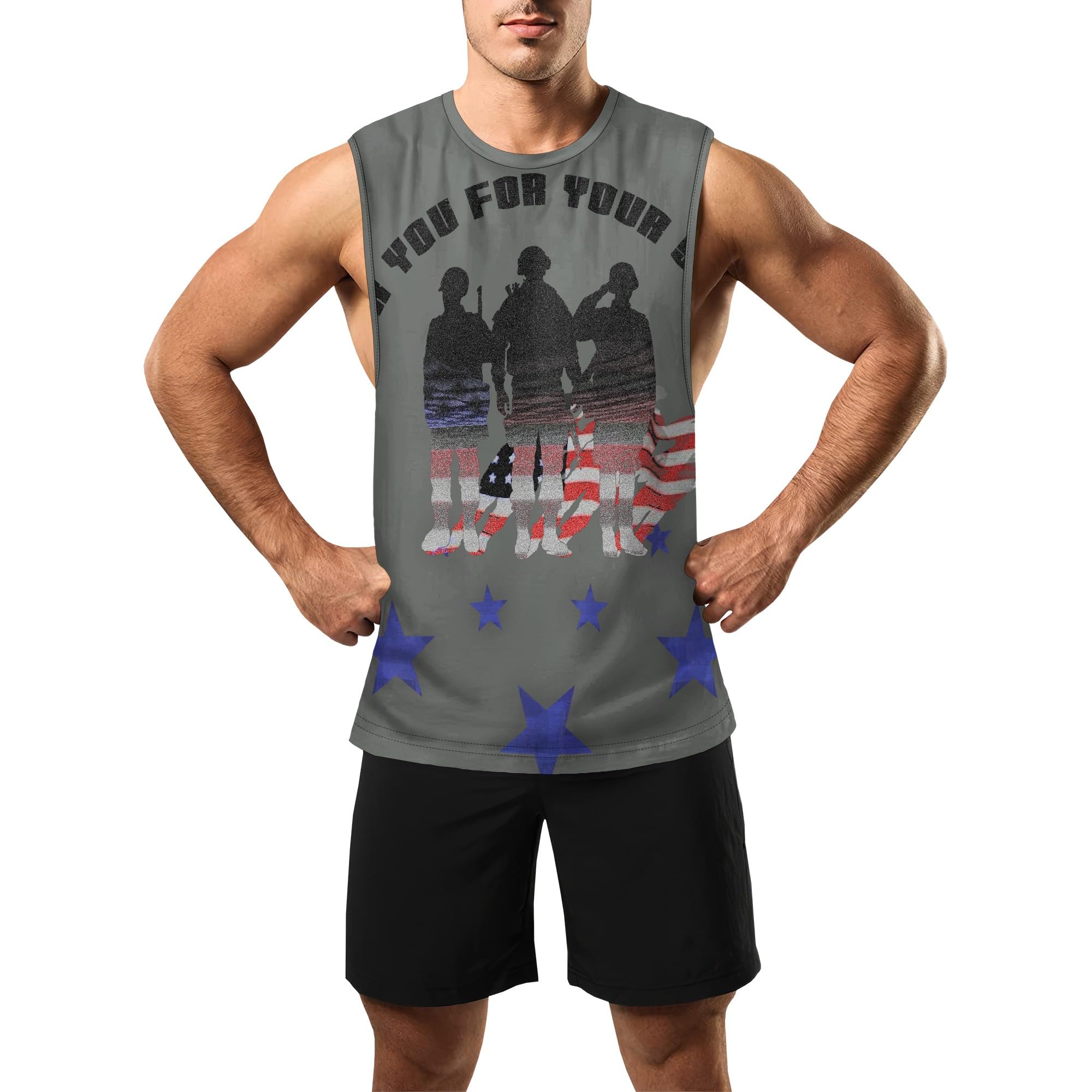 Zhyaj Summer Tanks Top for Men Flag Graphic Print Sleeveless Shirts Casual Working Out Vest T-Shirts Loose-Fit Men's Tank