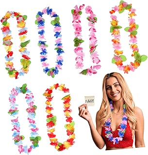 ハワイの花のネックレス 造花ガーランド ハワイアンレイ 軽量ハワイアンデザイン ルアウパーティー ビーチ装飾 フラダンス衣装 6個セット