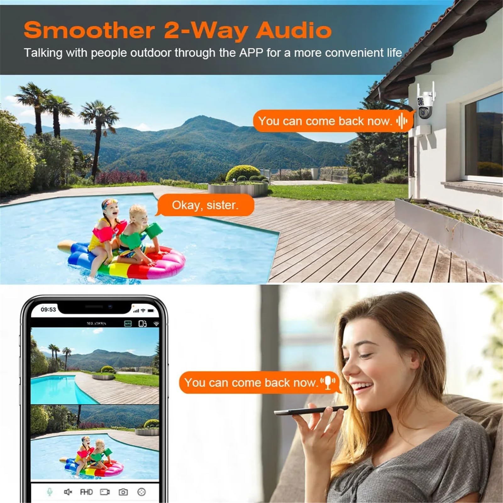 Kamera PTZ z podwójnym obiektywem IP CCTV z Wi-Fi, kamera do monitoringu wideo, sztuczna inteligencja, automatyczne śledzenie, noktowizor, zewnętrzne(NO CARD)