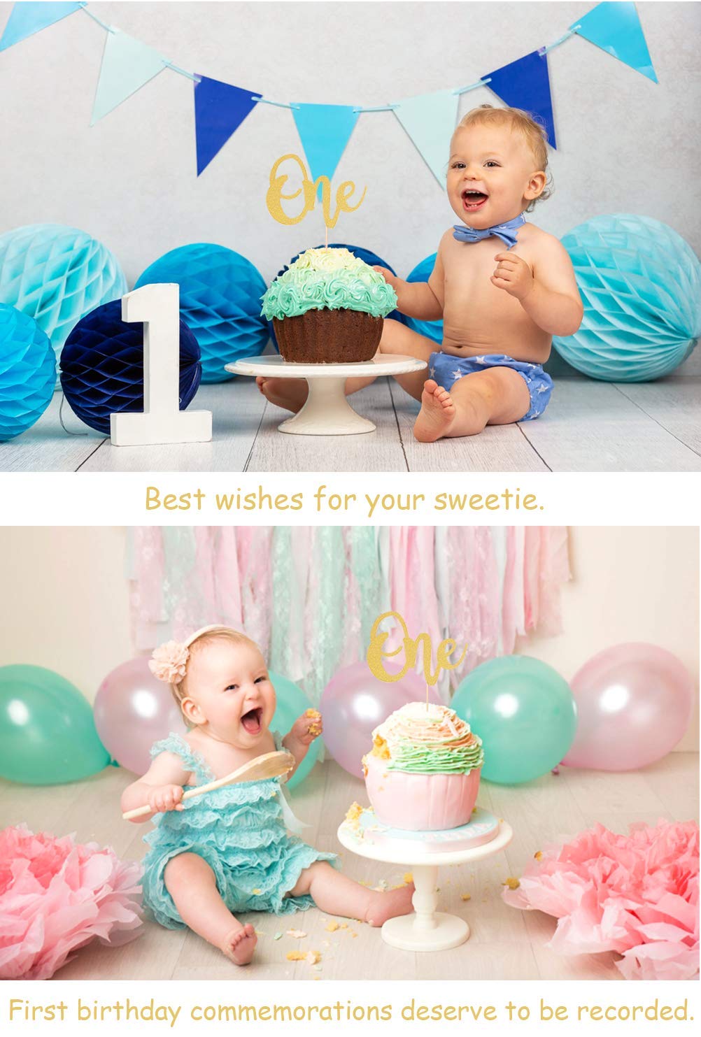 Zon One Birthday taarttoppers - gouden glitter baby eerste verjaardag taarttoppers, zon 1e verjaardag taarttopper voor smash cake/babyshower/fotobooth rekwisieten decoratie, je bent mijn zonneschijn
