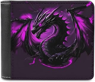 Moonlight Dragon Men's Slim Bifold Wallet, PU Leather Front Pocket Card Holder with Cash Compartment,PU Leather Wallets 4.6" X 3.7" X 1"