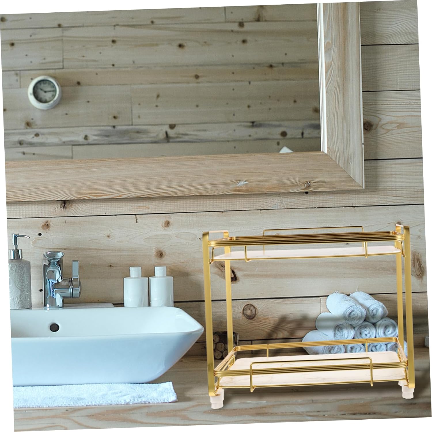 PRETYZOOM 1 Set Storage Shelf Organizer for Bathroom and Kitchen Nordic Style Marble Pattern Easy to Clean Versatile Storage Rack for Vanity Dresser and More