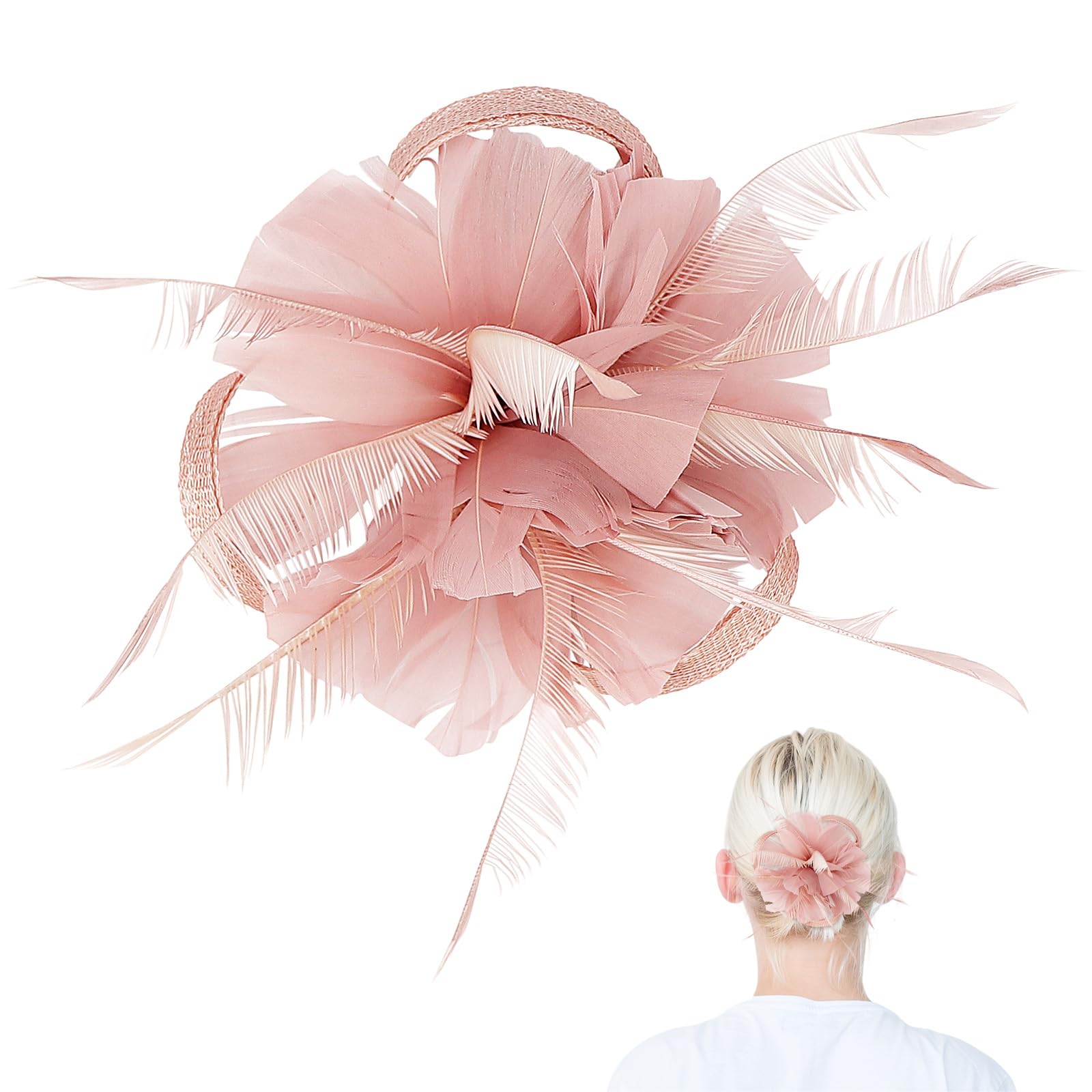 QERUTK Linen Feather Headdress Hairpin, Fascinator Hair Clip, Mesh Flower Feather Hat, Vintage Wedding Brooch
