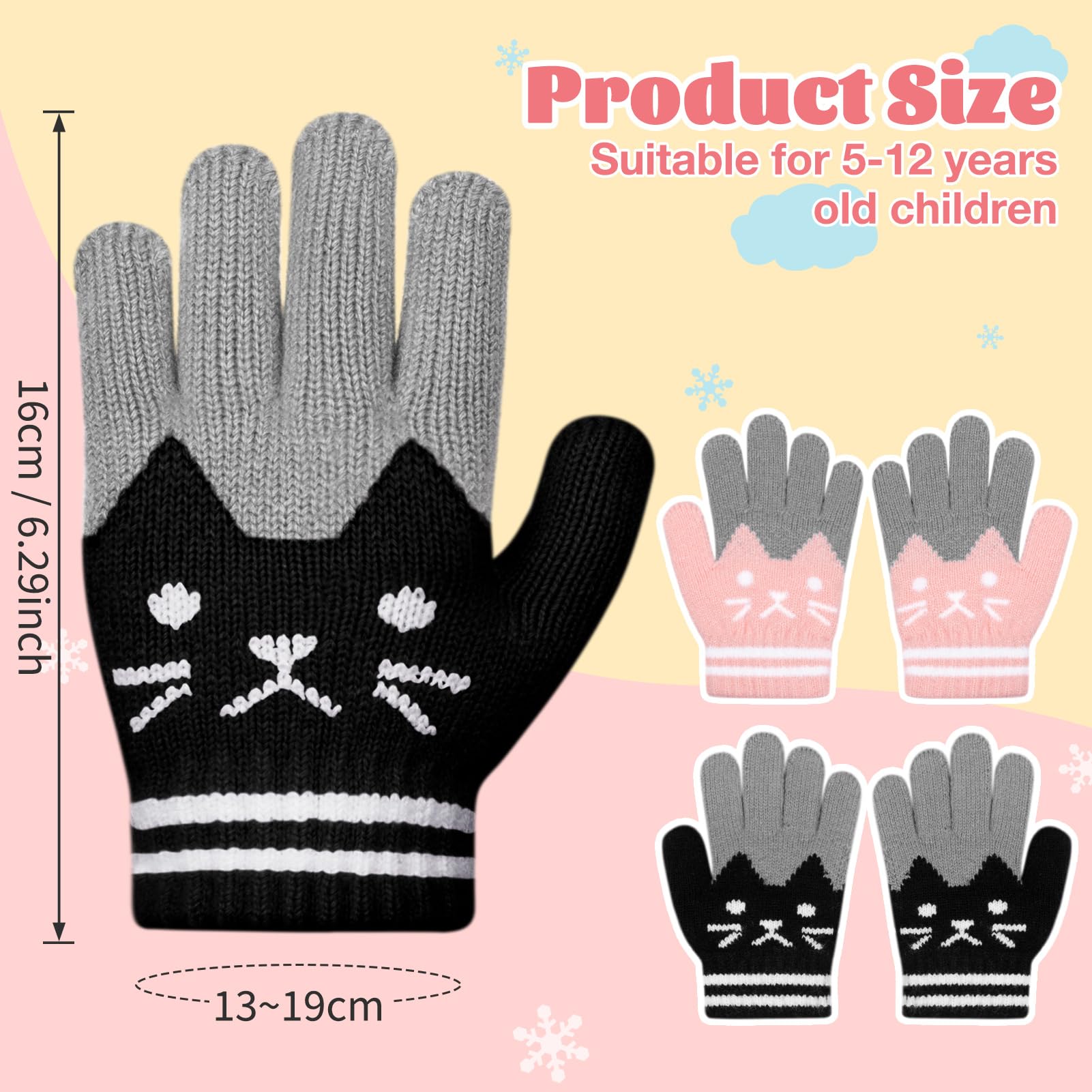 Becellen 2 Pares Guantes Invierno Niñas, Lindos Térmicos Guantes Dedo Completo Mágicos Guantes para Niños Uso Diario