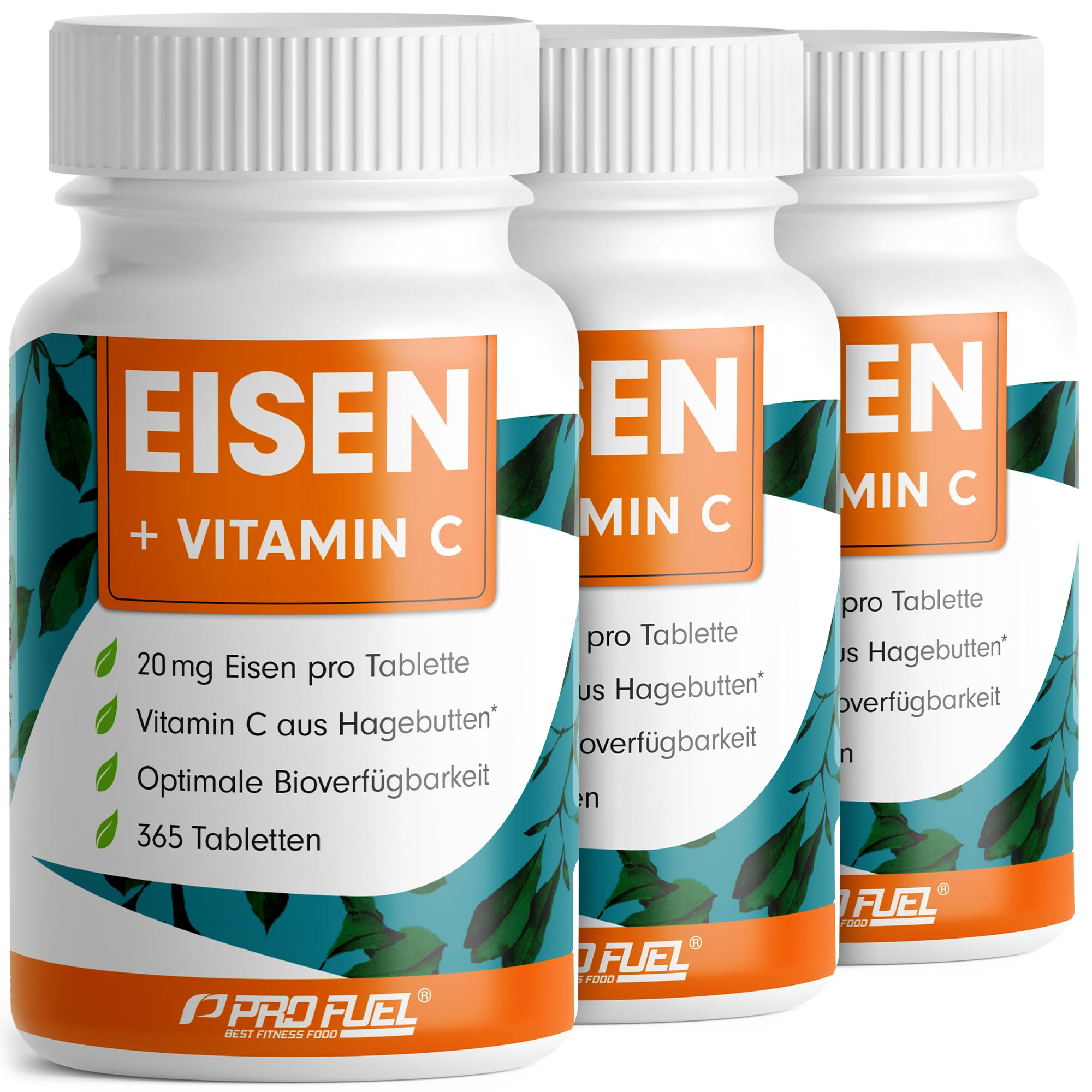 Eisentabletten hochdosiert 1095x mit 20 mg Eisen + Vitamin C (20mg) aus Hagebutten - bioverfügbares Eisenbisglycinat + natürliches Vitamin C aus Hagebutten-Extrakt - laborgeprüft mit Zertifikat