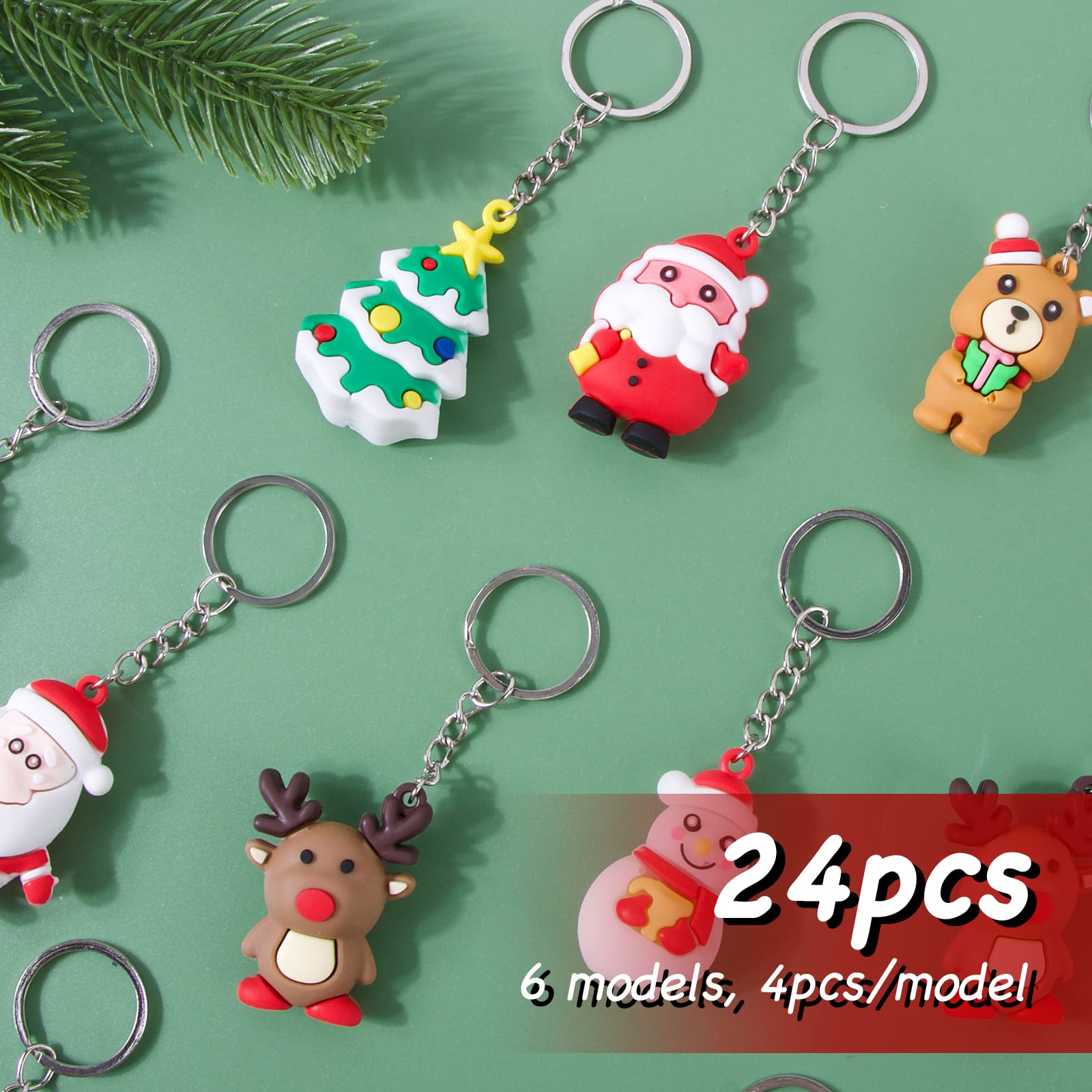 48pcs Kits De Porte-clés Noël En PVC Forme Père Noël Bonhomme De