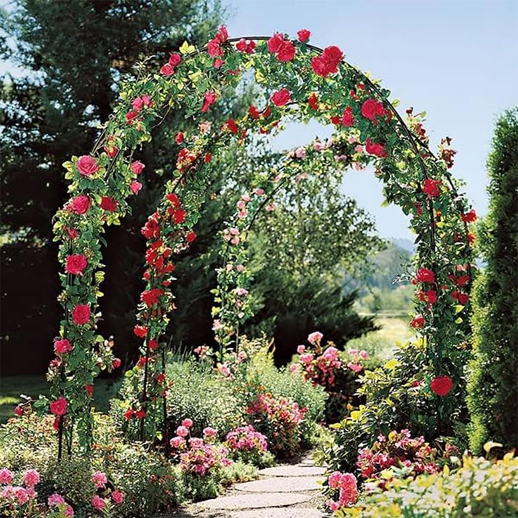 Arco de jardín de metal verde oscuro resistente de 300 x 250 cm, pérgola chapada en zinc, enrejado de rosas resistente para plantas trepadoras, soporte decorativo para puerta arqueada