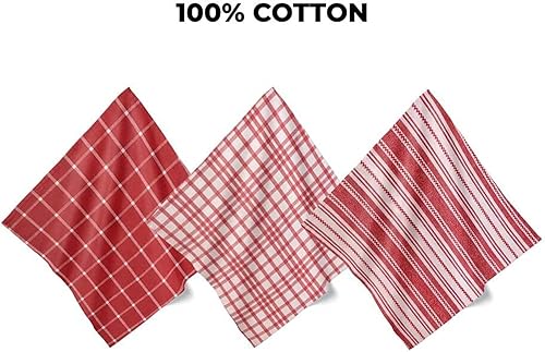 Miniatura 2 de Juego de 3 paños de cocina de algodón, 18 x 26 pulgadas, de gran tamaño, absorbentes para cocinar a diario, secar a mano y hornear, a rayas rojas y
