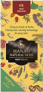 Hanah Quick & Water Activated Natural Herbs Permanent Hair Color 100% Gray Coverage Refill Pack (Red Brown)