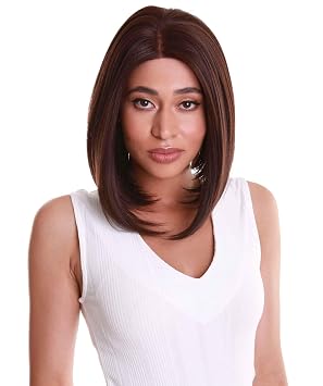 LUXLUXE Keda Straight 9.5 Inch Long 4X4 Hand-Tied Lace Front Wig, Heat Resistant Fiber, 20+ Shades of Natural, Dip Dyed, Blended Colors #4 - Medium Brown
