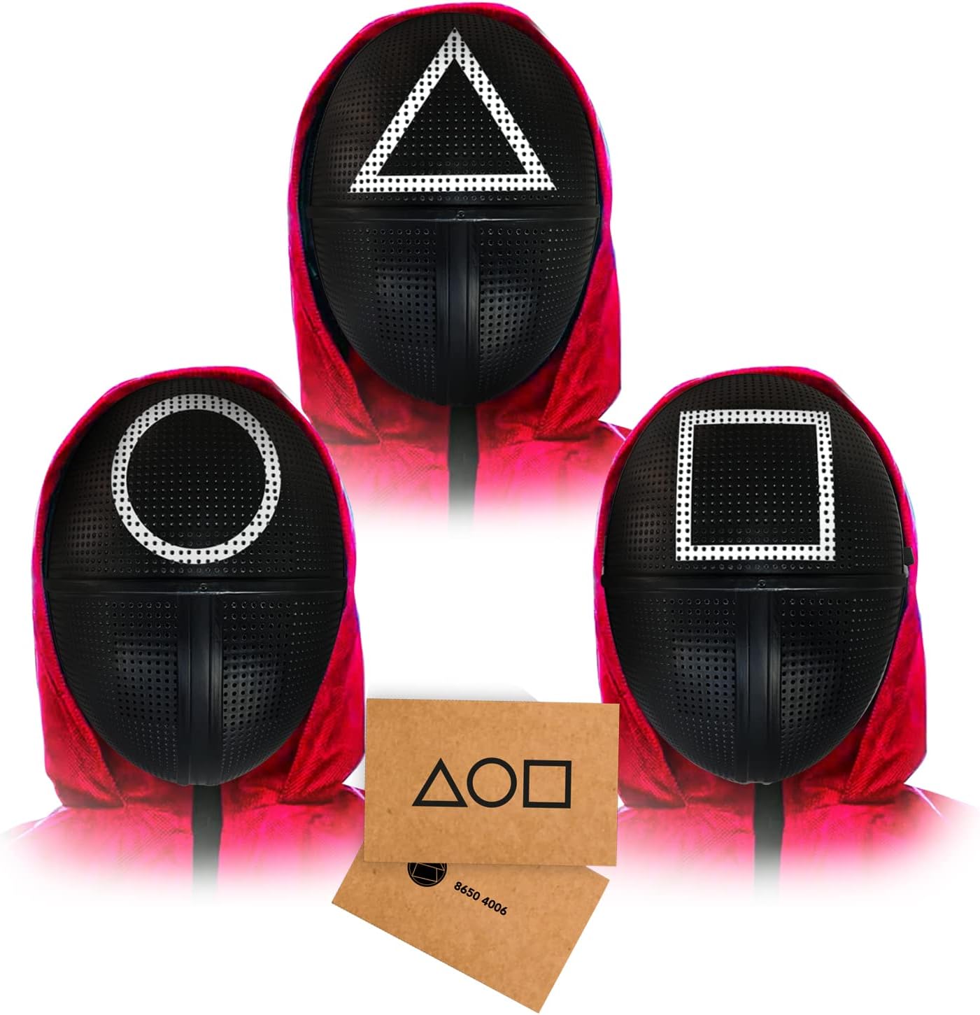 Original Cup Pack Completo de 3 máscaras (Redonda, Triangular, Cuadrada) + 1 Tarjeta de Juego | Disfraz de Adulto | Disfraz | Halloween