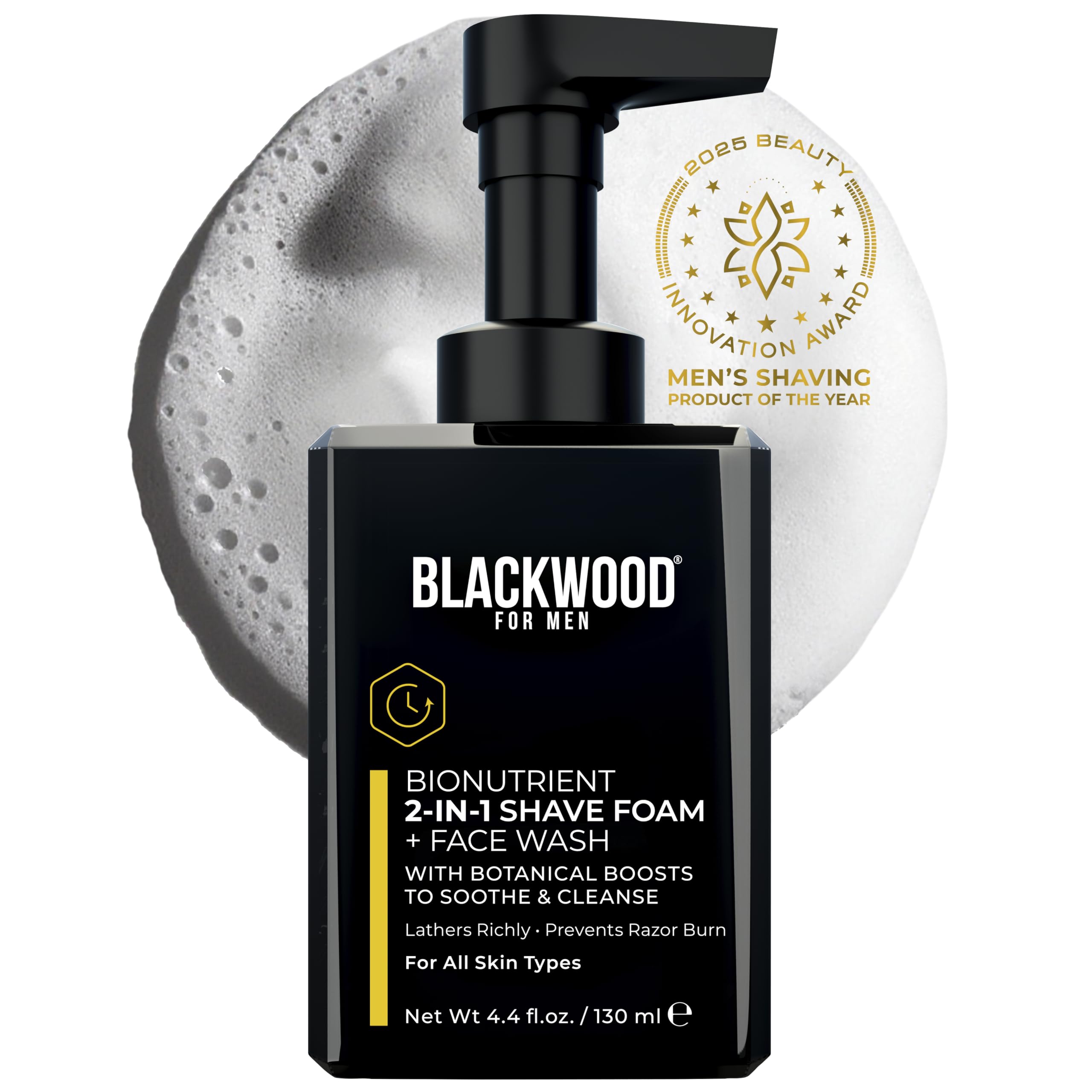 Blackwood For Men BioNutrient 2-in-1 Shave Foam + Face Wash, Sensitive 4oz