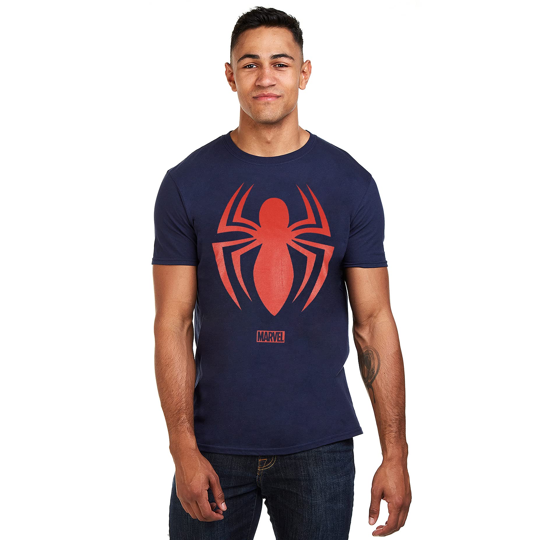 Marvel Men's Spiderman Logo T Shirt, Navy, M UK