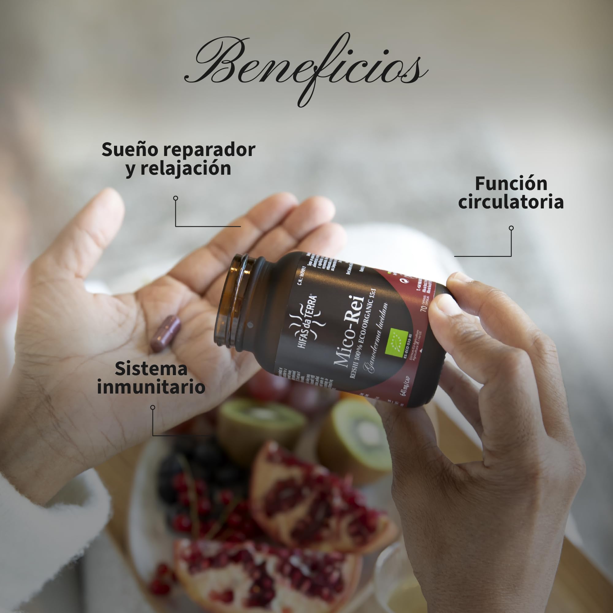 HIFAS DA TERRA - Mico-Rei Extracto Puro de Reishi (Ganoderma lucidum) extracto puro + Vitamina C natural - Extracto de Hongos - Defensas, Circulación y Bienestar Integral - Refill 60 Cápsulas