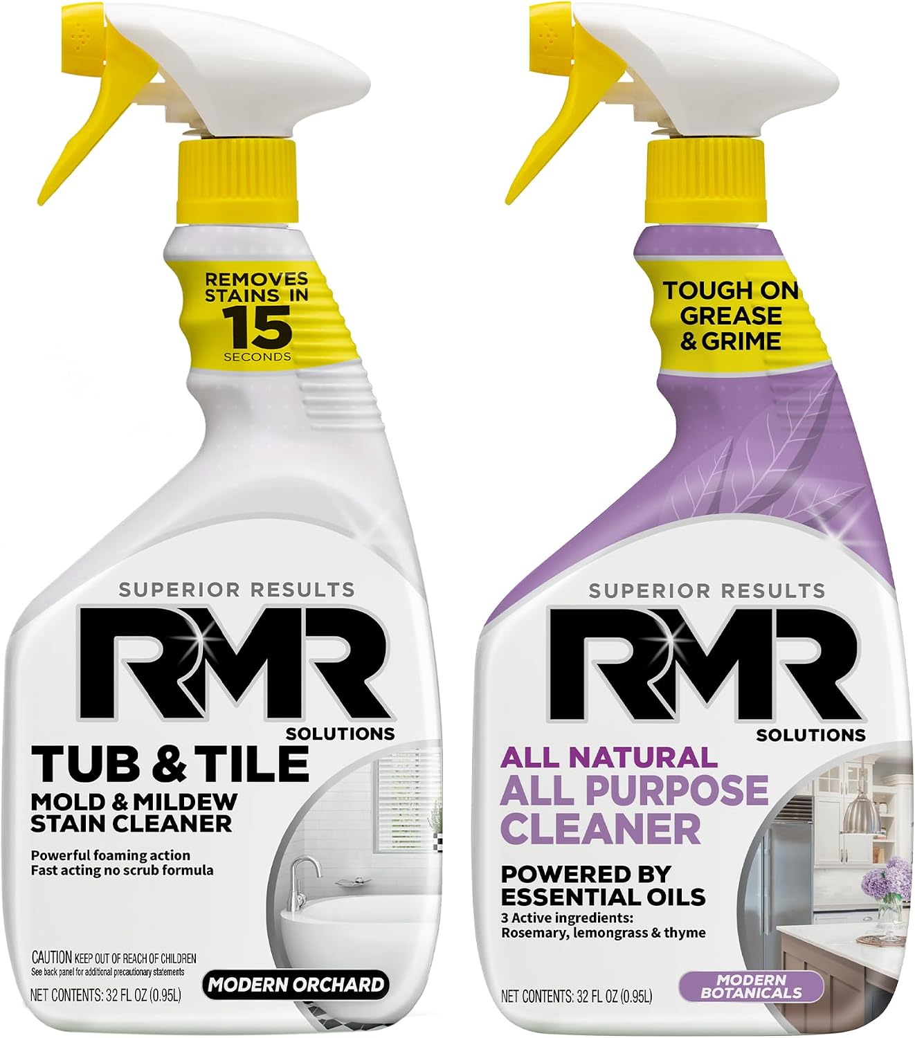 RMR Surface Saver System – Tub & Tile Stain Remover + All Natural All Purpose Cleaner, 2-Step Bathroom & Surface Cleaning Bundle for Tile, Grout, Shower, Tub, Counters & More, 2–32 Oz Bottles