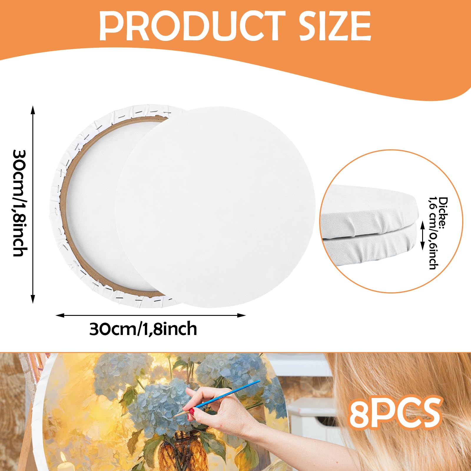 APACALI 8 sztuk okrągłych płócien, Ø 30 cm płótna do malowania