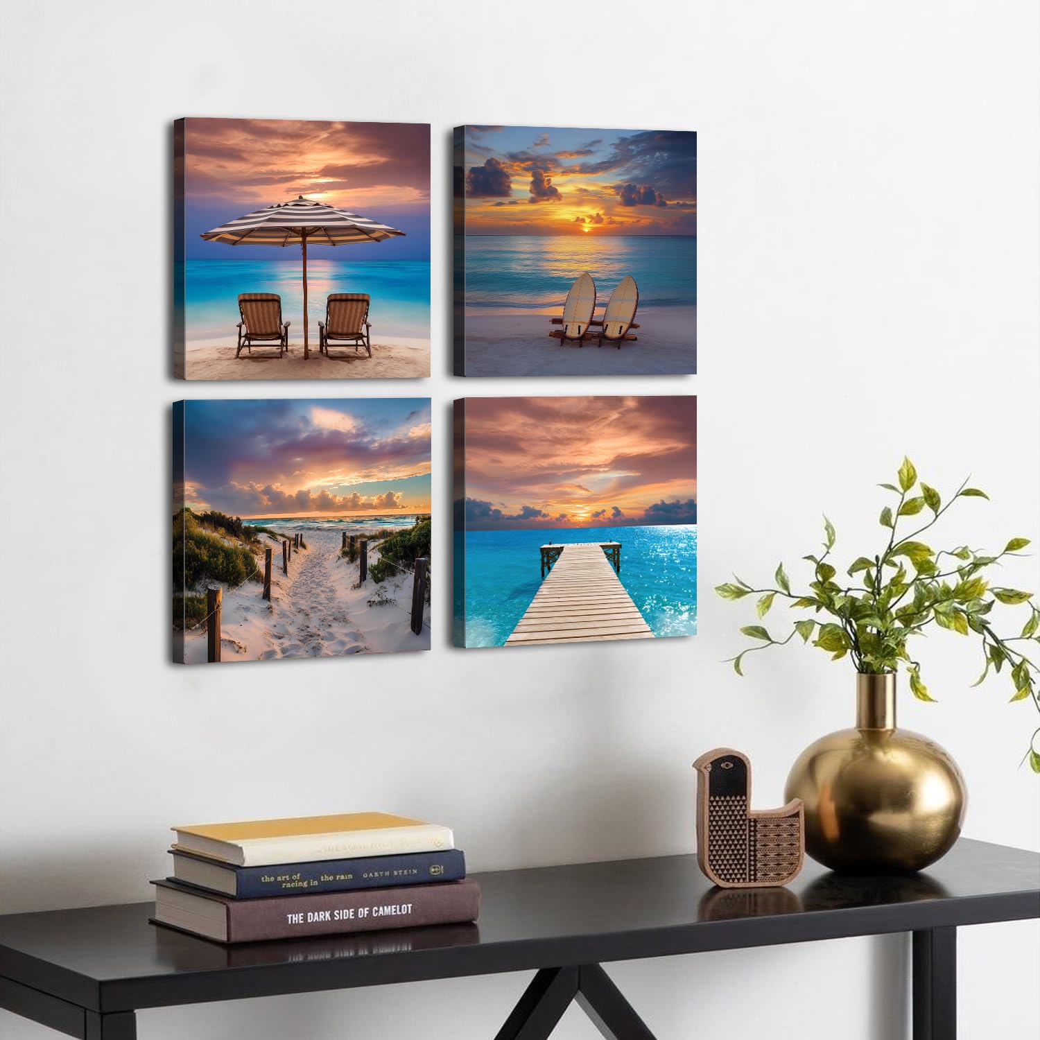 4 Pieces Beach Bathroom Wall Art Seaside Pictures for Walls Blue Ocean Pictures for Living Room Decor Blue Coastal Scenery Wall Canvas Painting Modern Nature Seascape Artwork Home Decorations 30x30cm - Image 2
