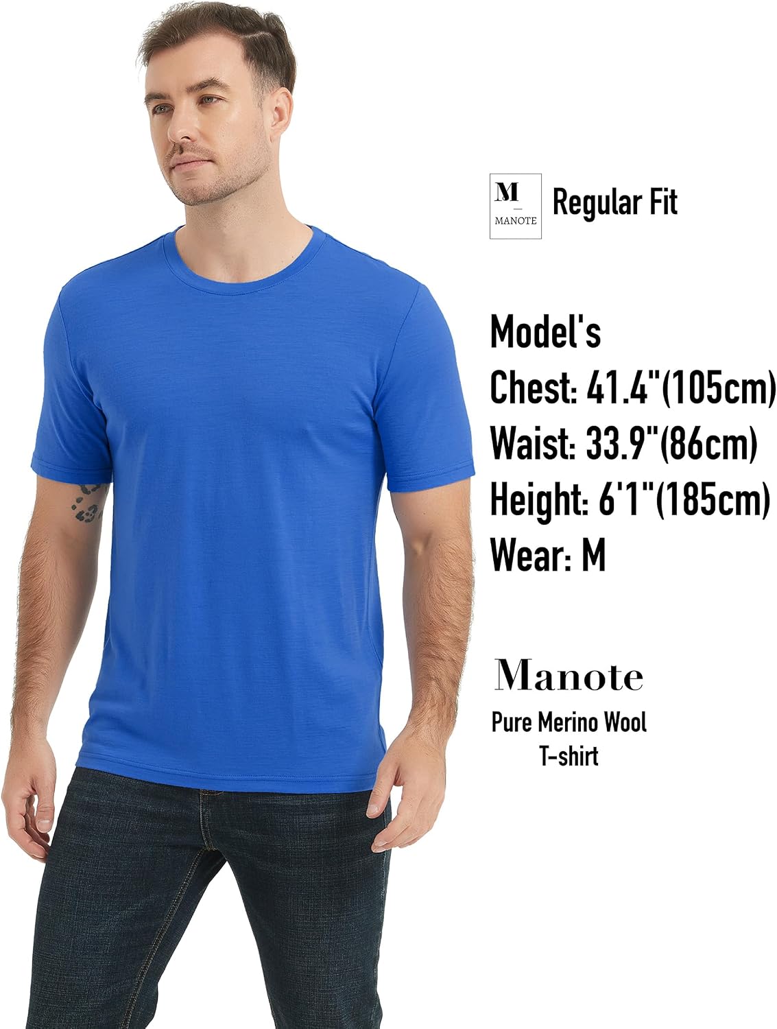 100% Merino Wool T Shirts for Men, Short Sleeve Lightweight Crew Undershirt, No-Odor Base Layer for Hiking Travel