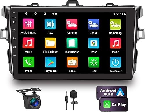 Estéreo de coche para Toyota Corolla 2007-2012 con Apple Carplay inalámbrico y Android Auto, pantalla táctil de 9 pulgadas con cámara 4K compatible