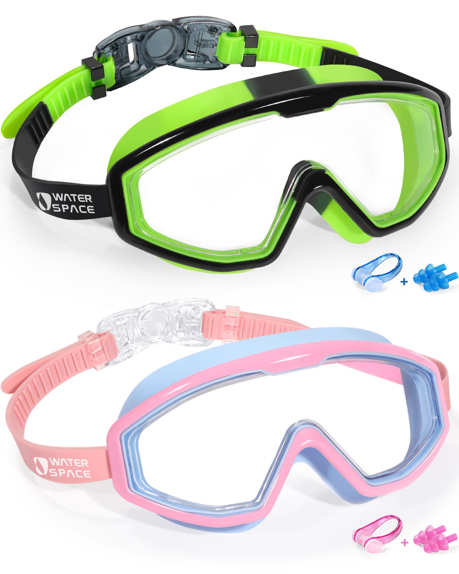 Water Space Occhialini Nuoto per Bambini 3-15, Vista Panoramica Anti Nebbia Nessuna Perdita Occhiali per Piscina e Spiaggia