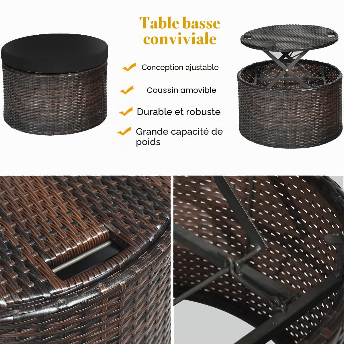 LIFEZEAL Transat Jardin Extérieur avec Coussin et 3 Oreillers, Bain de Soleil Rond avec Toit, Table Basse Réglable en Hauteur, Canapé-lit, Charge 360kg, Chaise Longue pour Piscine, Terrasse (Noir)