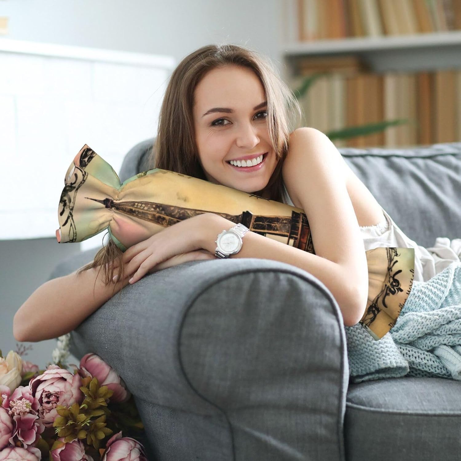 Paris Eiffel Tower Print Candy Cylindrical Comfortable Pillow Throw Pillows Home Decor Easy Maintenance