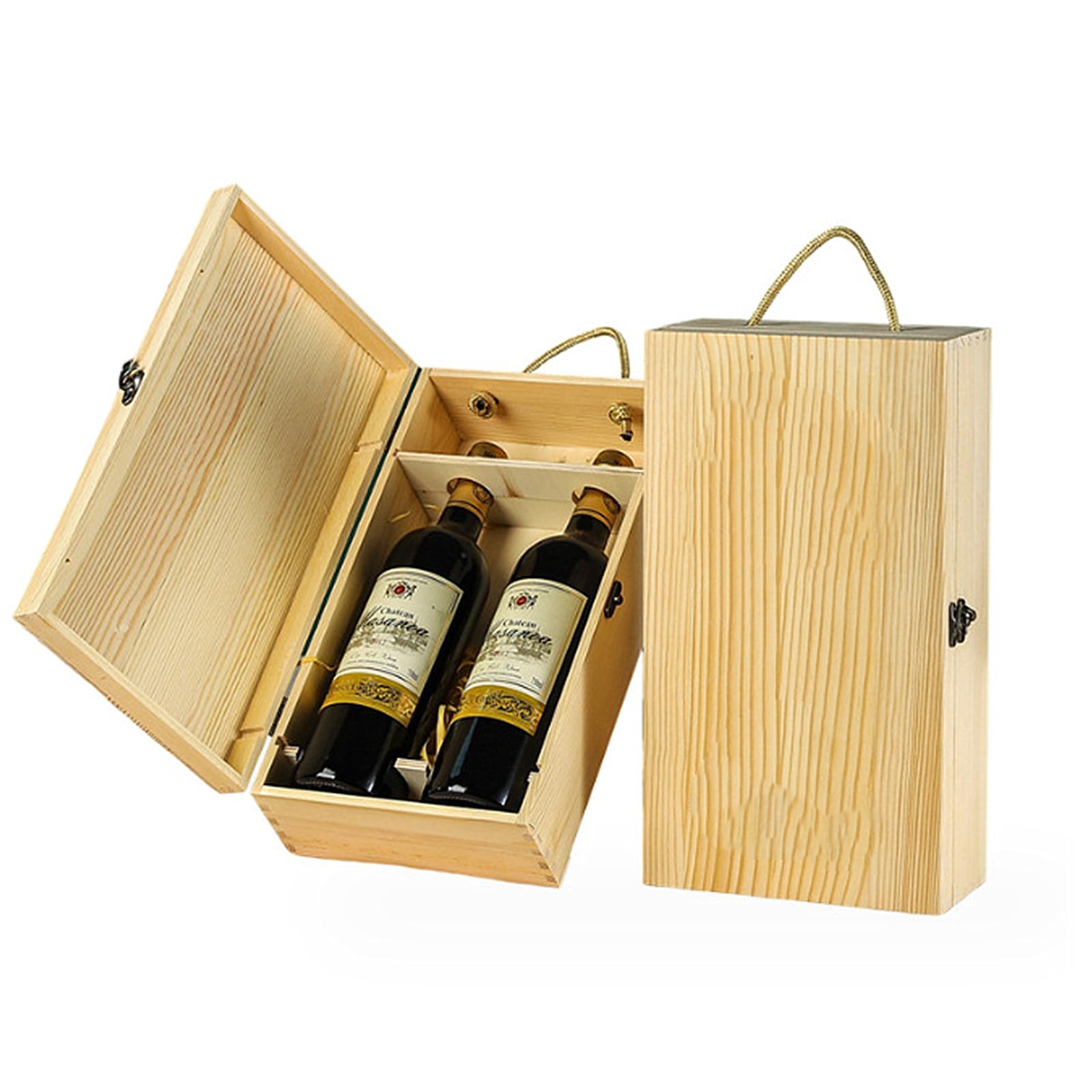 TANG SONG Wooden Double Bottle Wine Box Storage Wine Gift Box with Locking Latch for Any Occasion