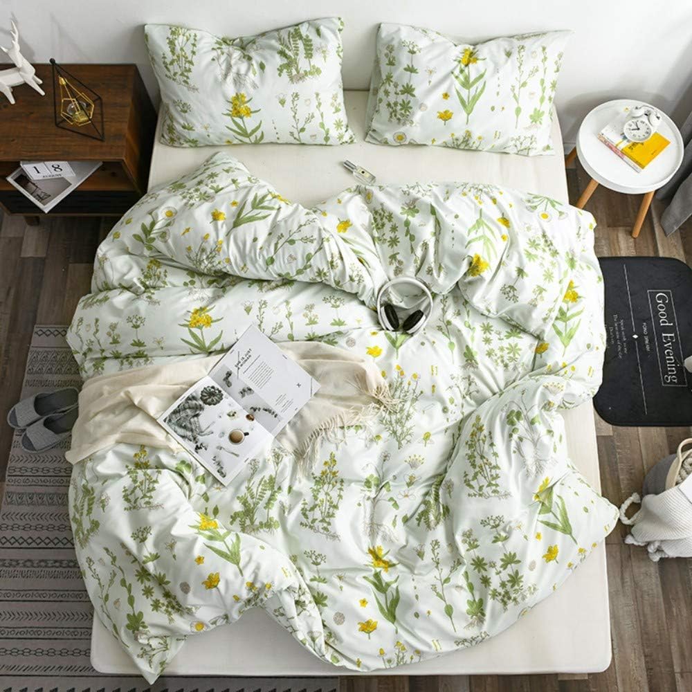LoussiesdGreen Duvet Cover Set Little Daisy Flowers Bedding sets King Size with 2 Pillow Shams,Soft Comforter Microfiber Quilt Cover with Hidden Zipper Closure and Corner Ties 3PCs(220x240cm)OEKO-TEX STANDARD 100