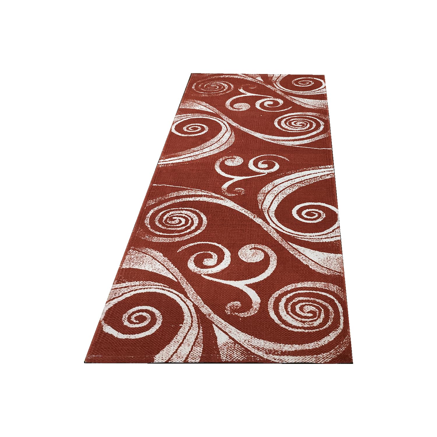 ZEST HOME Hand-Woven Pure Cotton Carpet Runner/Rug/Durrie Durable Material, Reversible Runner for Kitchen, Bedroom, Hall, Floor Runner, Bedside Runner- 2x5 Feet (Red Curve)