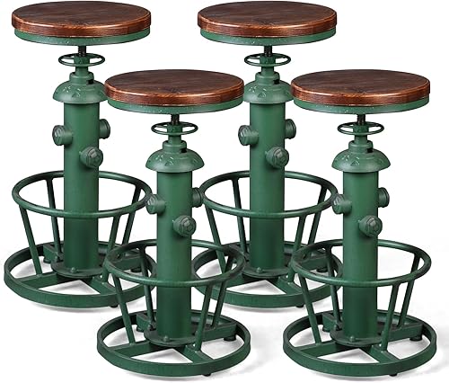 Miniatura 18 de Taburete de bar industrial vintage estilo steampunk americano, estilo retro, elegante, diseño de boca de incendios, ajustable, giratorio, café, pub,