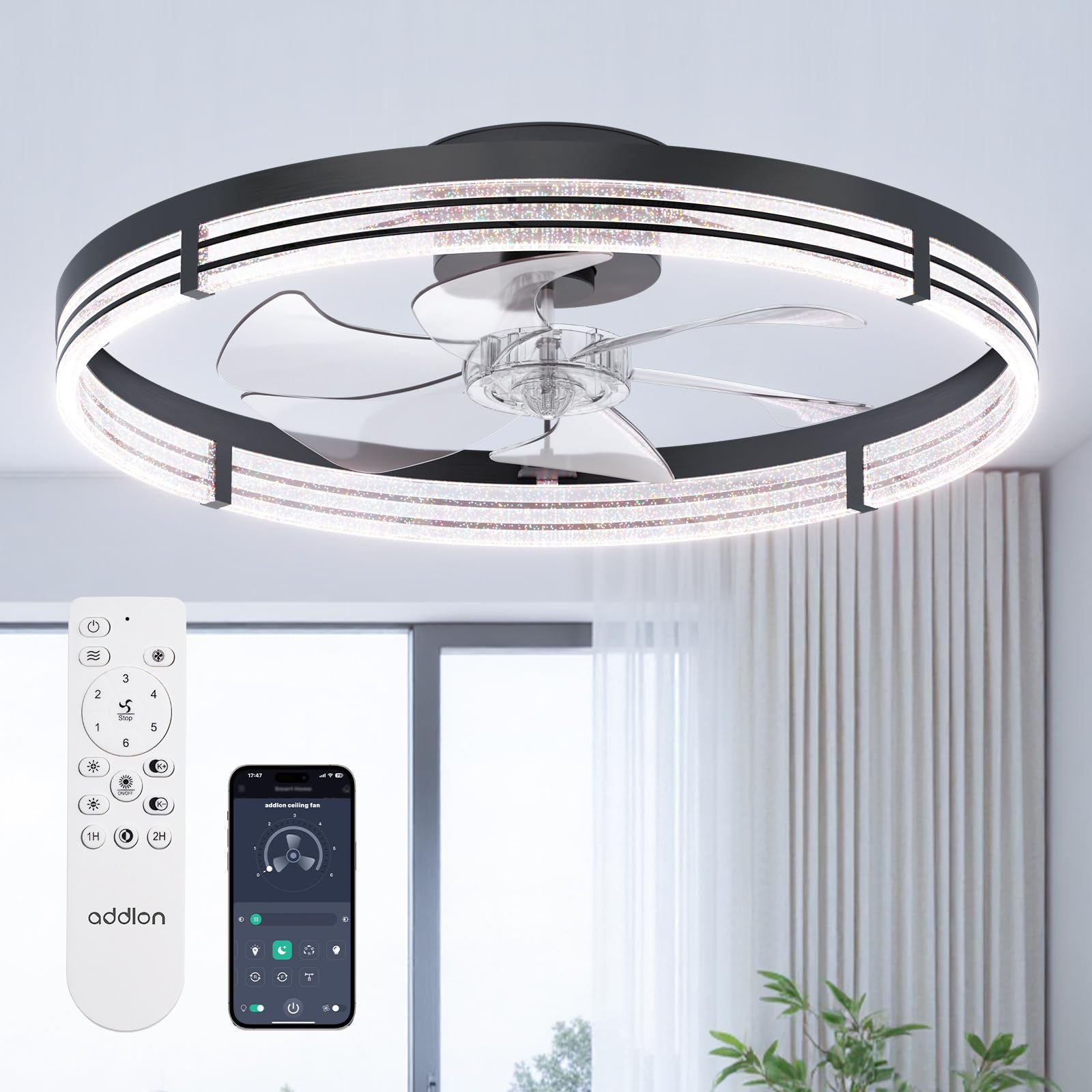 addlon 24" Ceiling Fans with Lights and Remote, Low Profile Fandelier