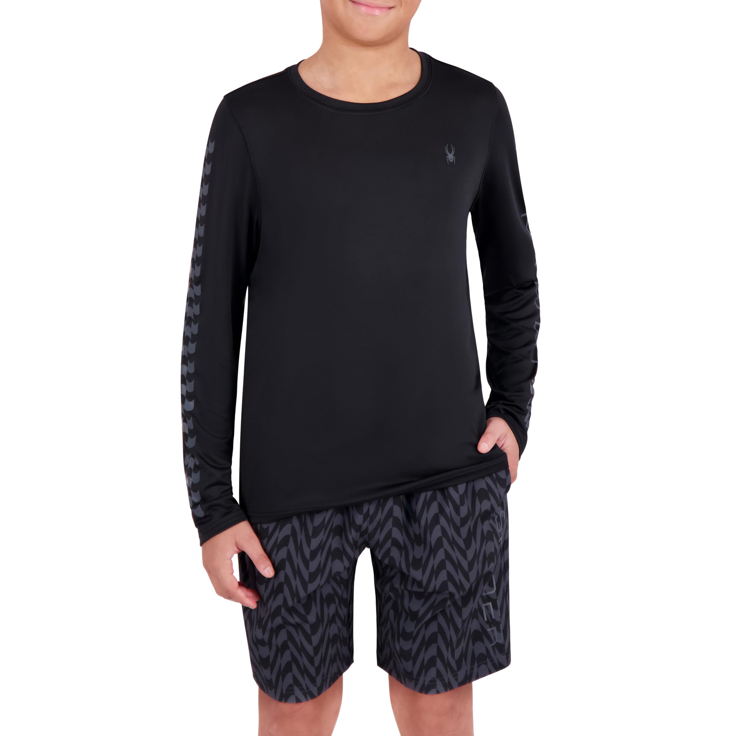 Spyder Jungen Langarm Rash Guard - UPF 30+ Sonnenschutz, schnelltrocknend, 4-Wege-Stretch-Badeshirt für Strand & Wassersport