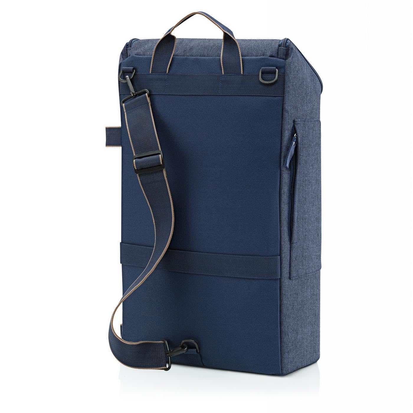 reisenthel citycruiser Set (Rack + Bag) Tasche herringbone dark blue + Rack Black - Praktische Einkaufstasche mit Mehreren großen Fächern - Wird mit dem Gepäckträger als Set verkauft