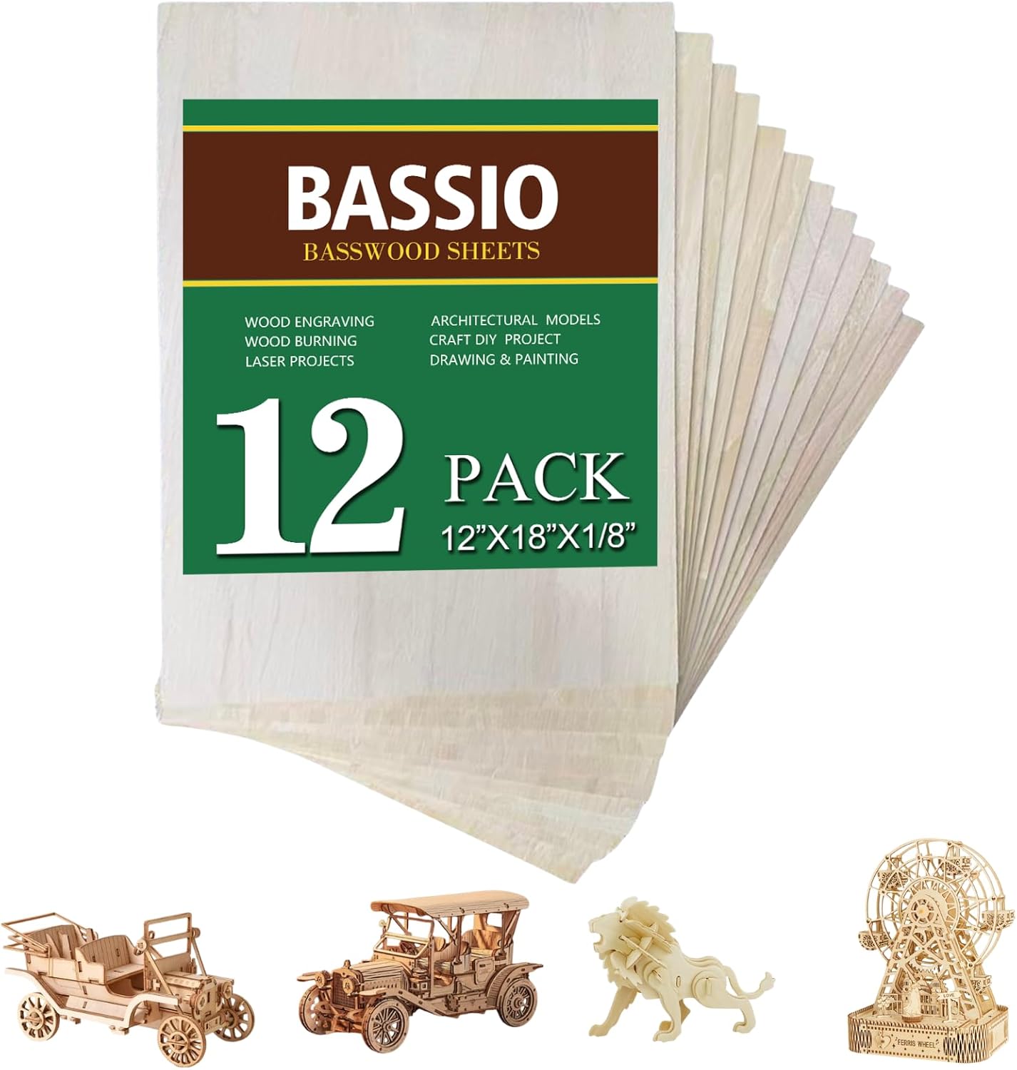 12x18 Basswood Sheets 1/8" (3mm) Thick for Welcome Signs, Wall Art, Large Craft Projects - 12 Pack, Full Exact Thickness & Exact Size, Pre-Sanded Burr-Free & Warp-Resistant