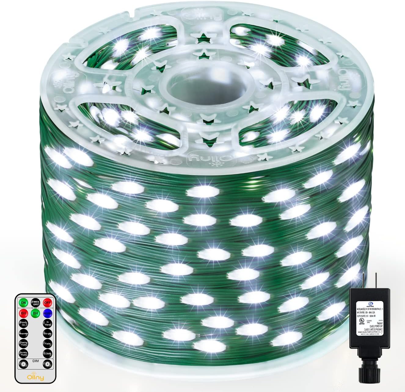 Ollny Christmas Lights Outdoor, Super Long 300FT 900LED White Christmas Lights, 8 Mode Christmas Tree Lights with Remote, IP67 Waterproof Fairy String Light Plug in for Indoor Xmas Decorations